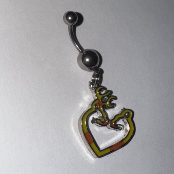 Yellow and Orange Buck and Doe Browning Dangle Belly Ring - Picture 3 of 5